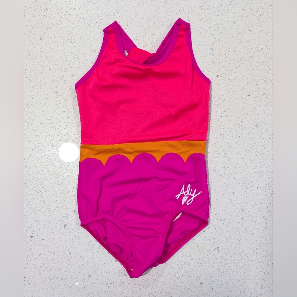 LIMITED EDT ALY RAISMAN Sylvia P gymnastics Leotard Small 6 NEON HOT PINK Orange